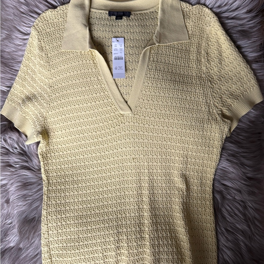 Yellow Textured Knit Polo Top